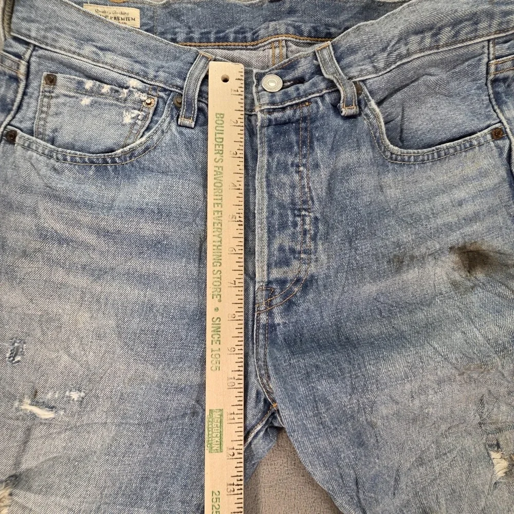 Levis 501 Jeans Mens Selvedge Blue Light Wash Slim Whiskers Thrashed‎ Fits 31x31